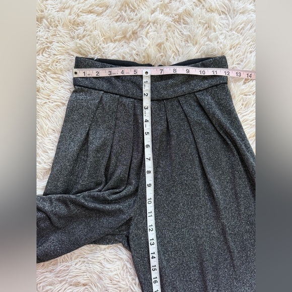 Carmen Marc Valvo SILK Black Glitter metallic Wide Leg Pants raw hem 6 high rise - Picture 2 of 8